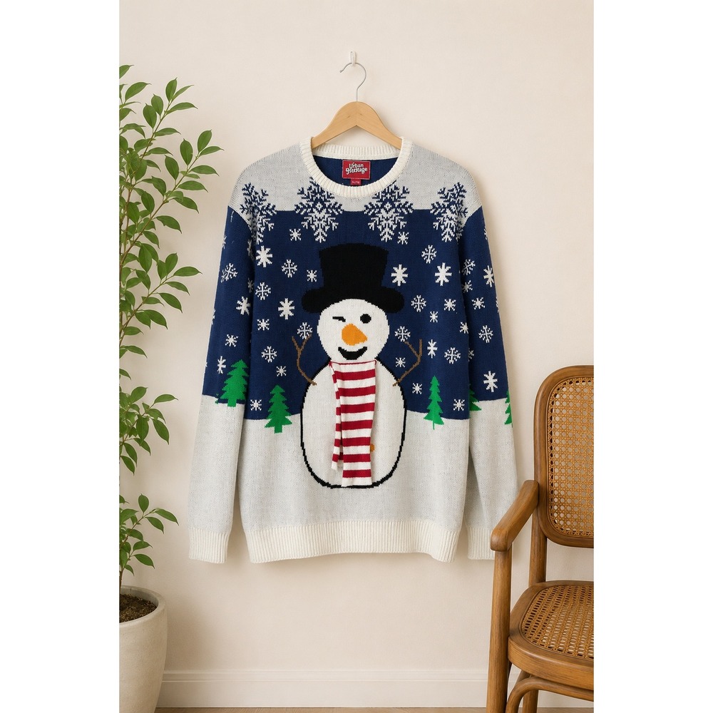 Urban Heritage Ugly Christmas‎ Sweater Winking Snowman 3D Scarf Mens XL Graphic